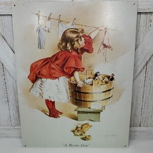 A Busy Day Ivory Soap Girl In Red Dress Metal Tin Sign Vintage
